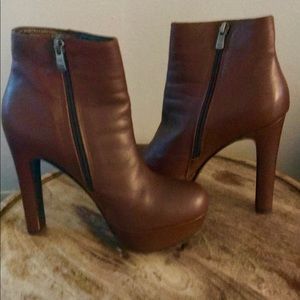 Brown Leather Platform Booties